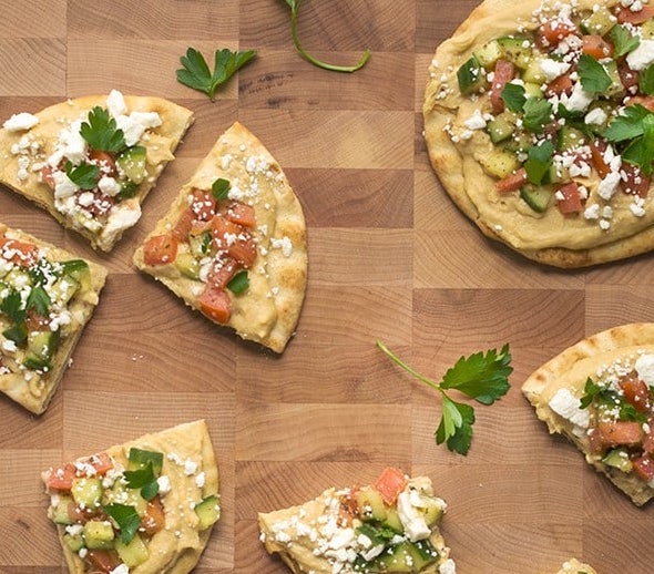Hummus Flatbread Pizza with Greek Salad