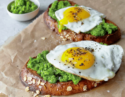 mustard green pesto egg open faced sandwich