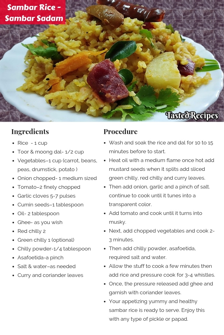 Sambar Rice Recipe Card