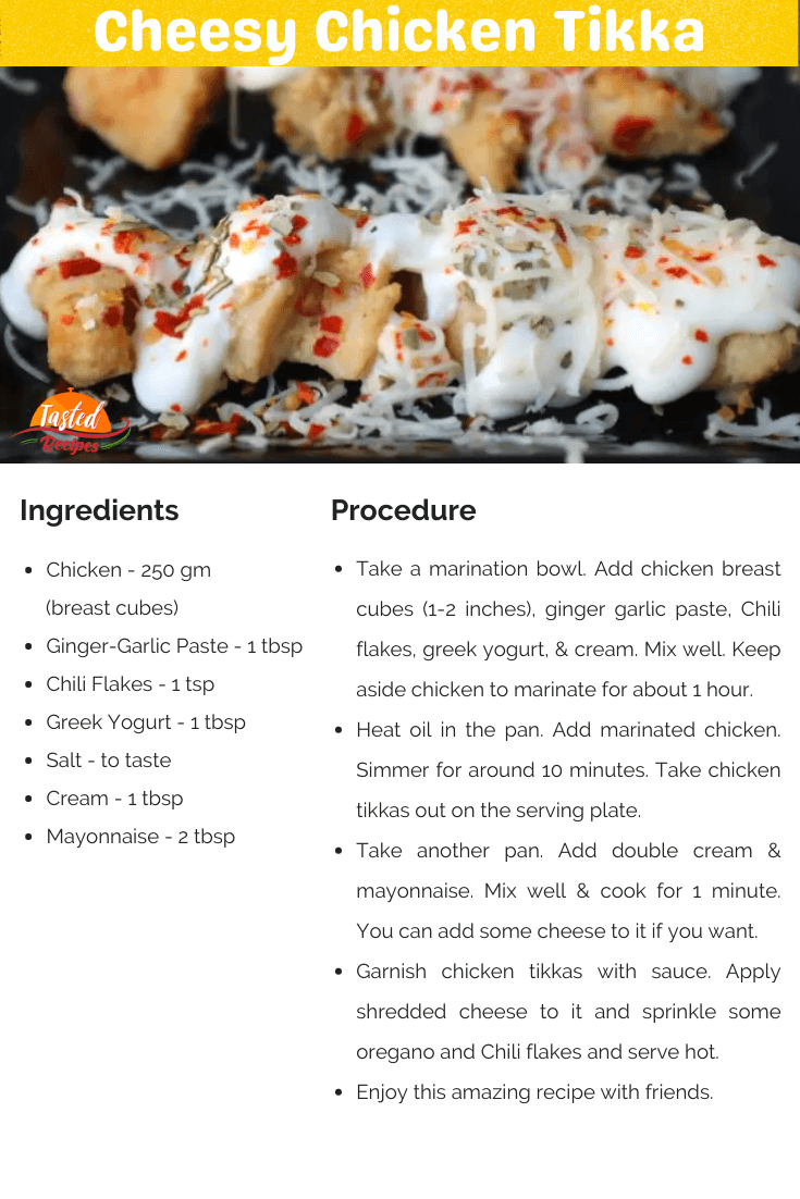 Cheesy Chicken Tikka Recipe Card