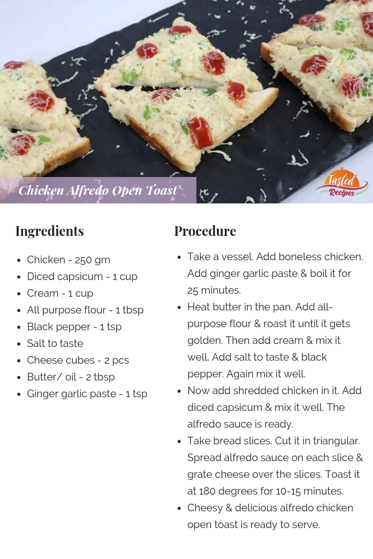chicken Alfredo open toast