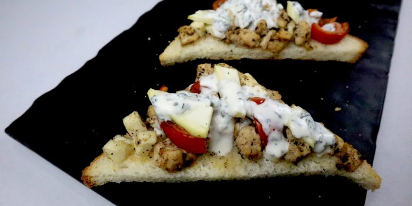 chicken greek open toast