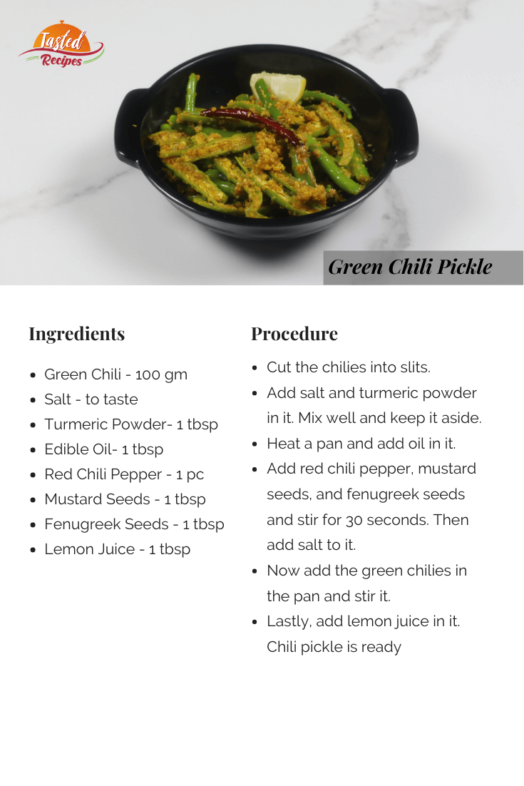 Green Chili Pickle Recipe Card