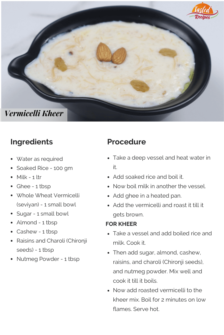 Vermicelli Kheer Recipe Card