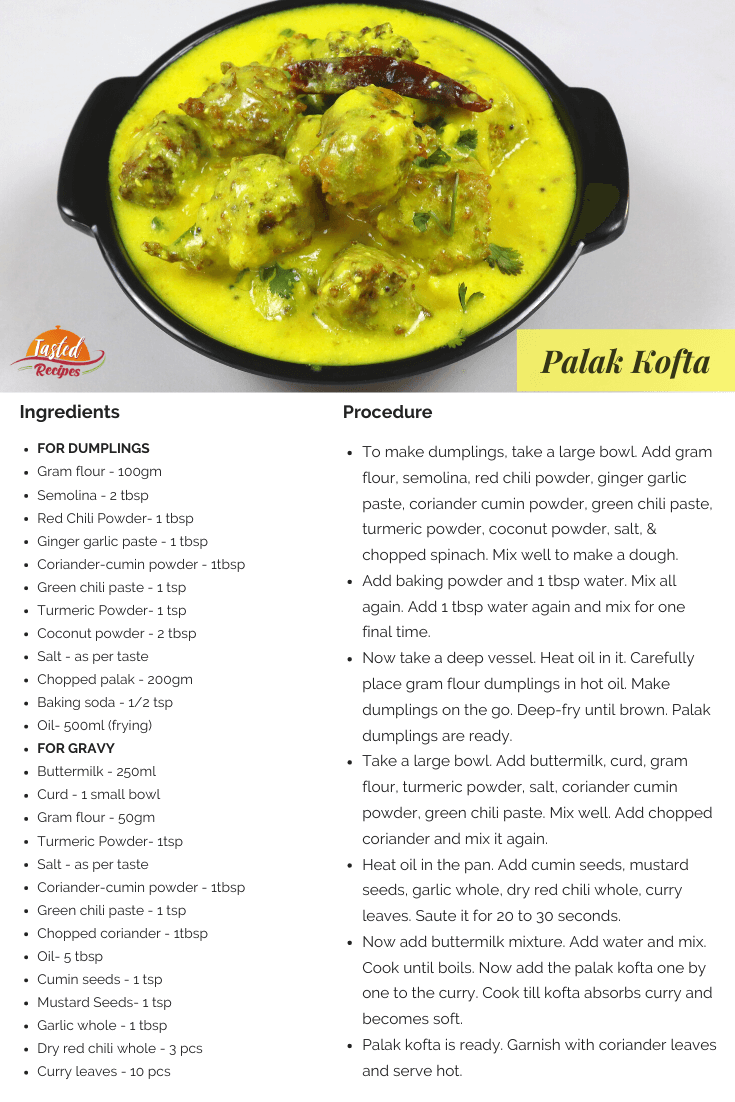 palak kofta recipe card