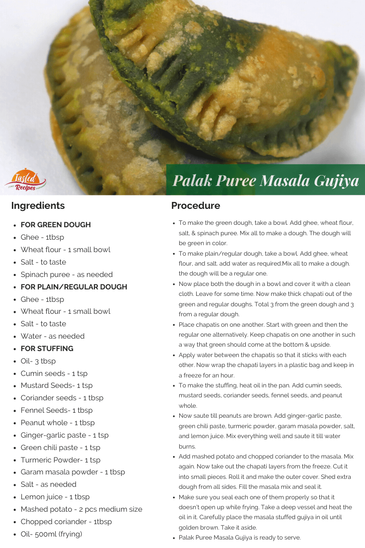 palak puree masala gujiya recipe card