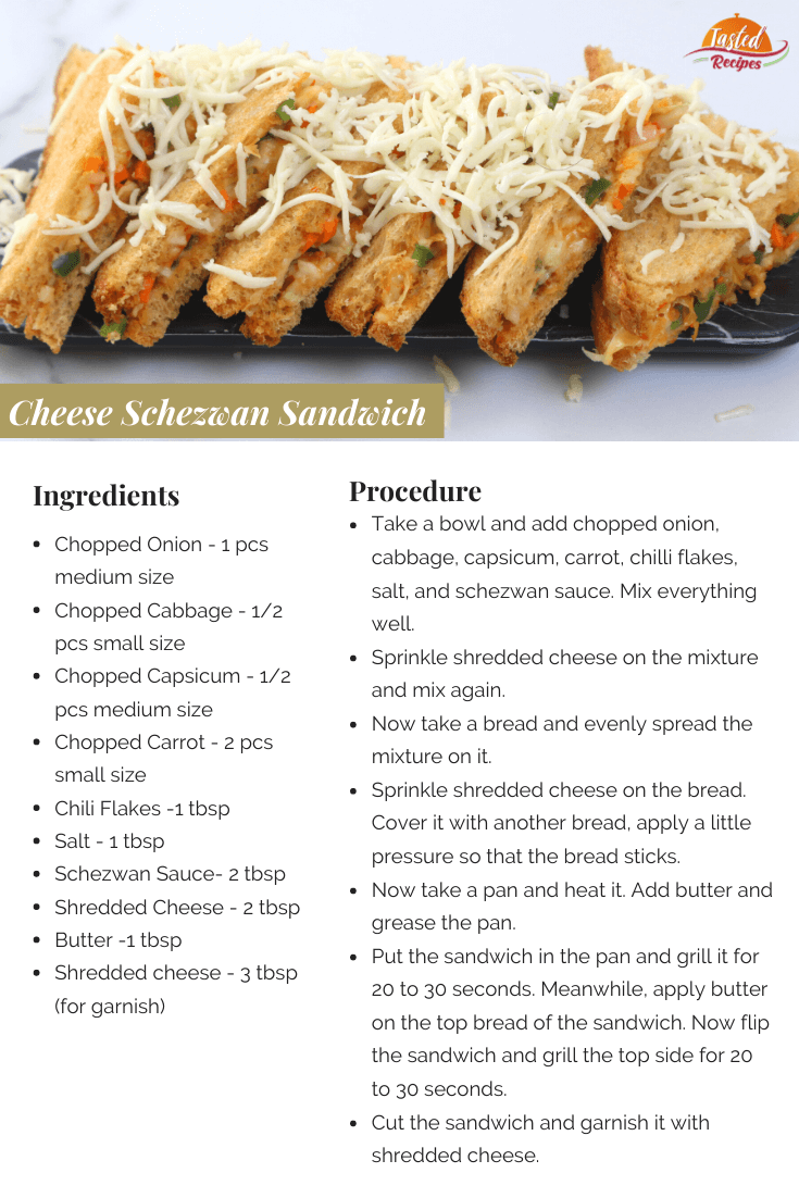 cheese schezwan sandwich recipe card