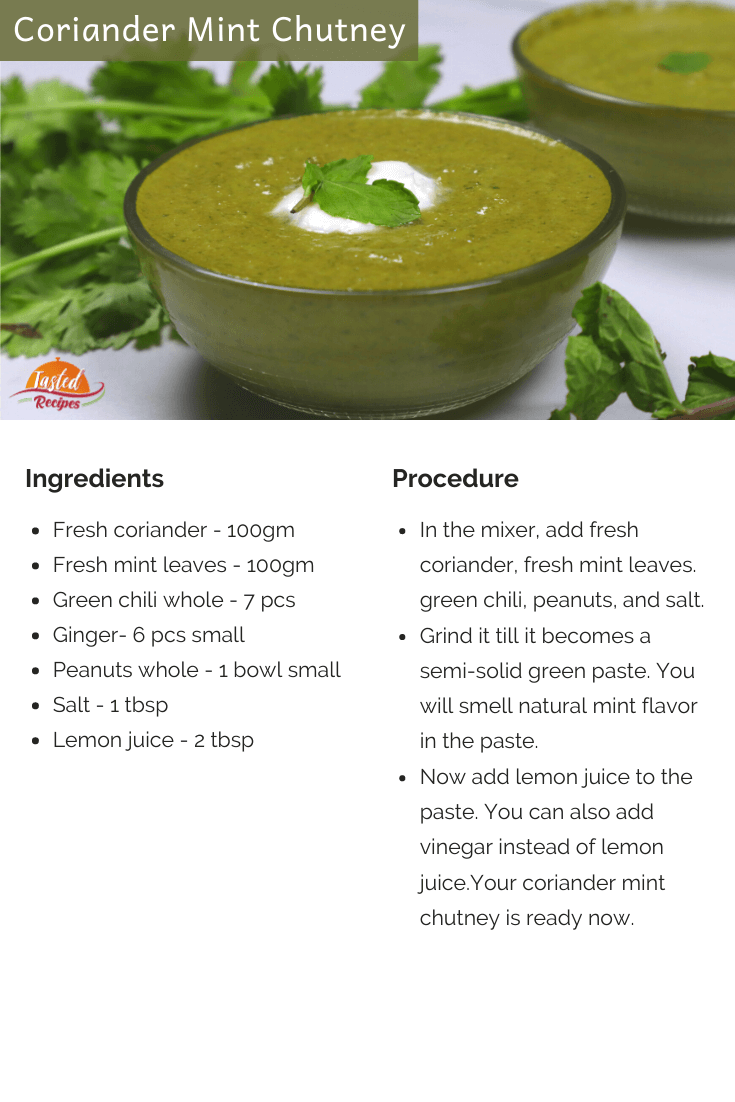 coriander mint chutney recipe card