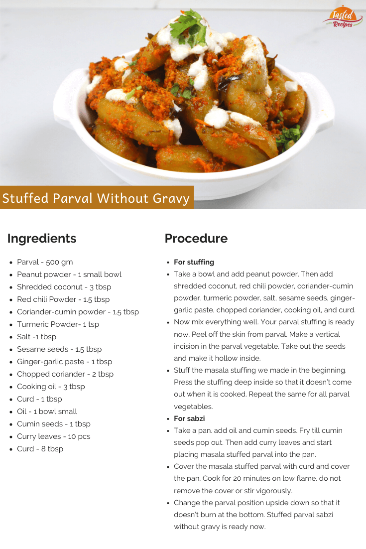stuffed parval without gravy recipe card