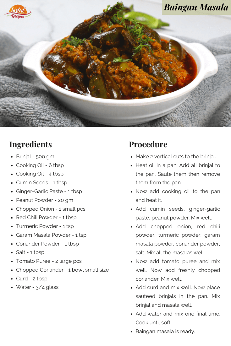 baingan masala recipe card
