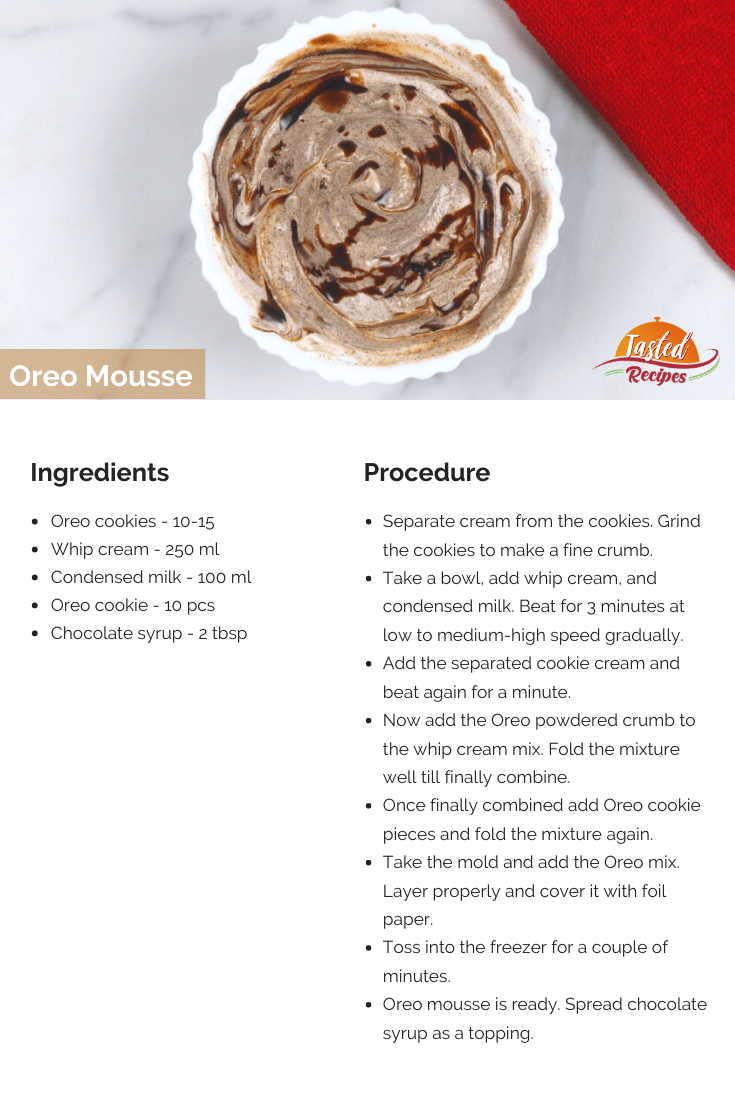 oreo mousse recipe card