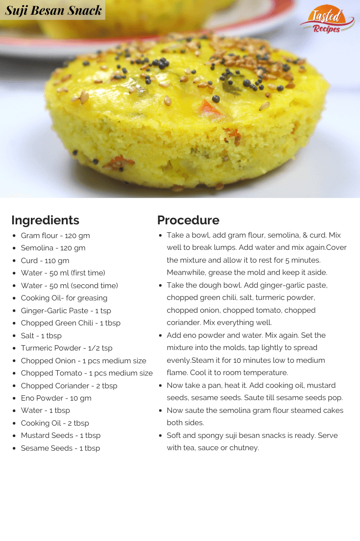 suji besan snack recipe card