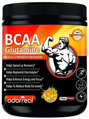 Adorreal BCAA with Glutamine For Muscle Recovery & Endurance BCAA Powder, 10 Grams of Amino Acids, Keto Friendly, Caffeine Free-250gms