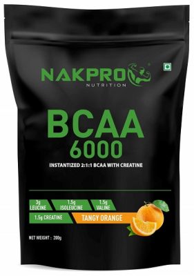 NAKPRO BCAA Supplement 211, 6g of BCAA Amino Acids with Creatine, Post Workout Recovery Drink for Muscle Recovery and Lean Muscle Building for Men & Women Tangy Orange - 200g (20 Servings)