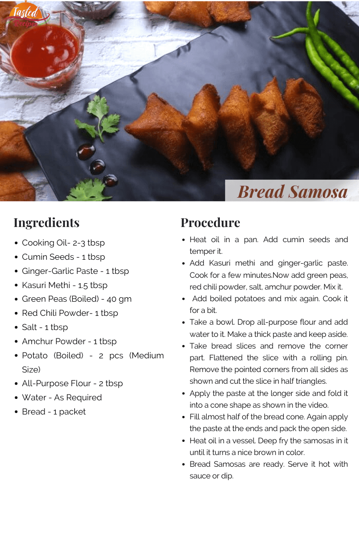 Bread Samosa Recipe Card
