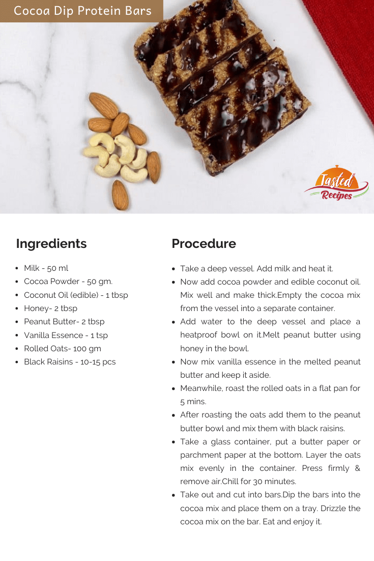 Cocoa Dip Protein Bars Recipe Card