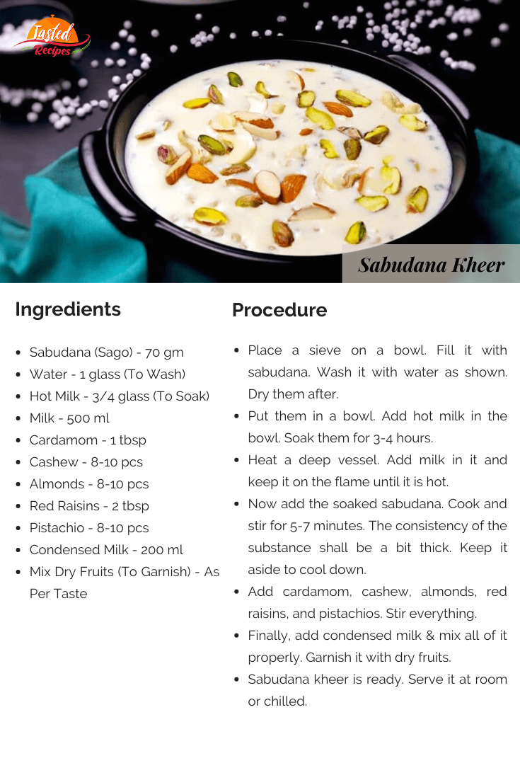 Sabudana Kheer Recipe Card