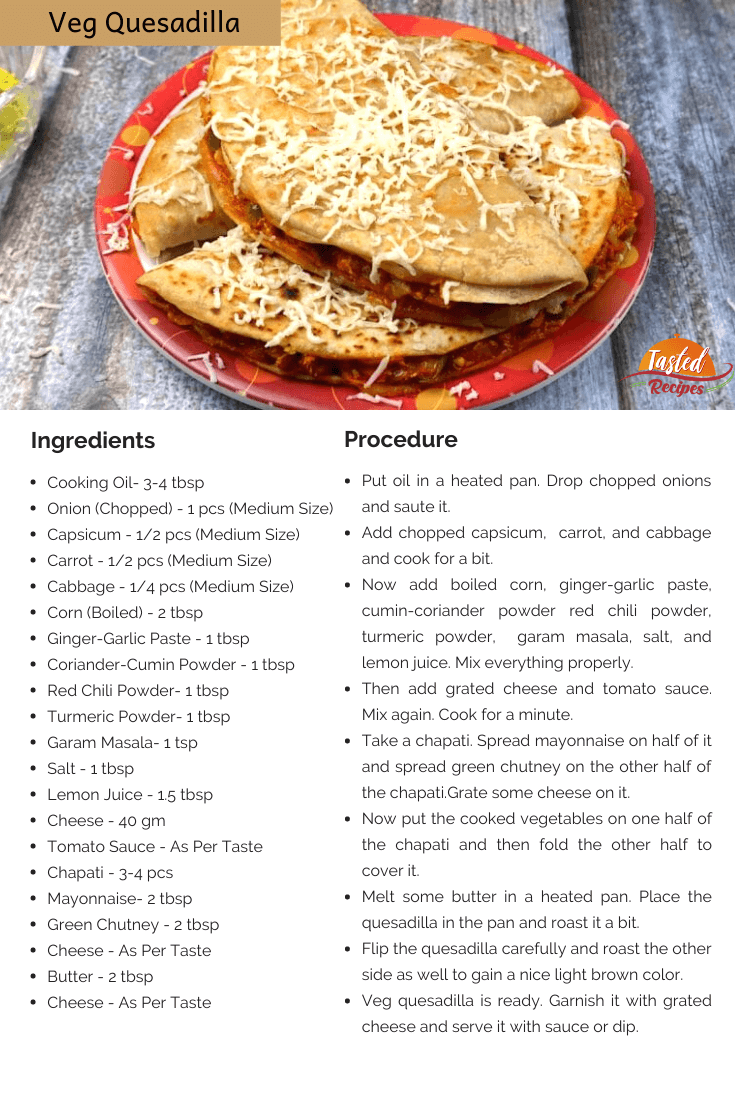 Veg Quesadilla Recipe Card