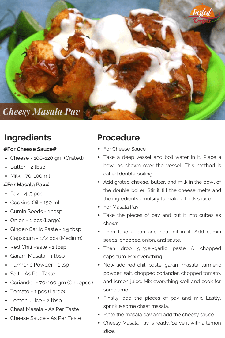 Cheesy Masala Pav Recipe Card