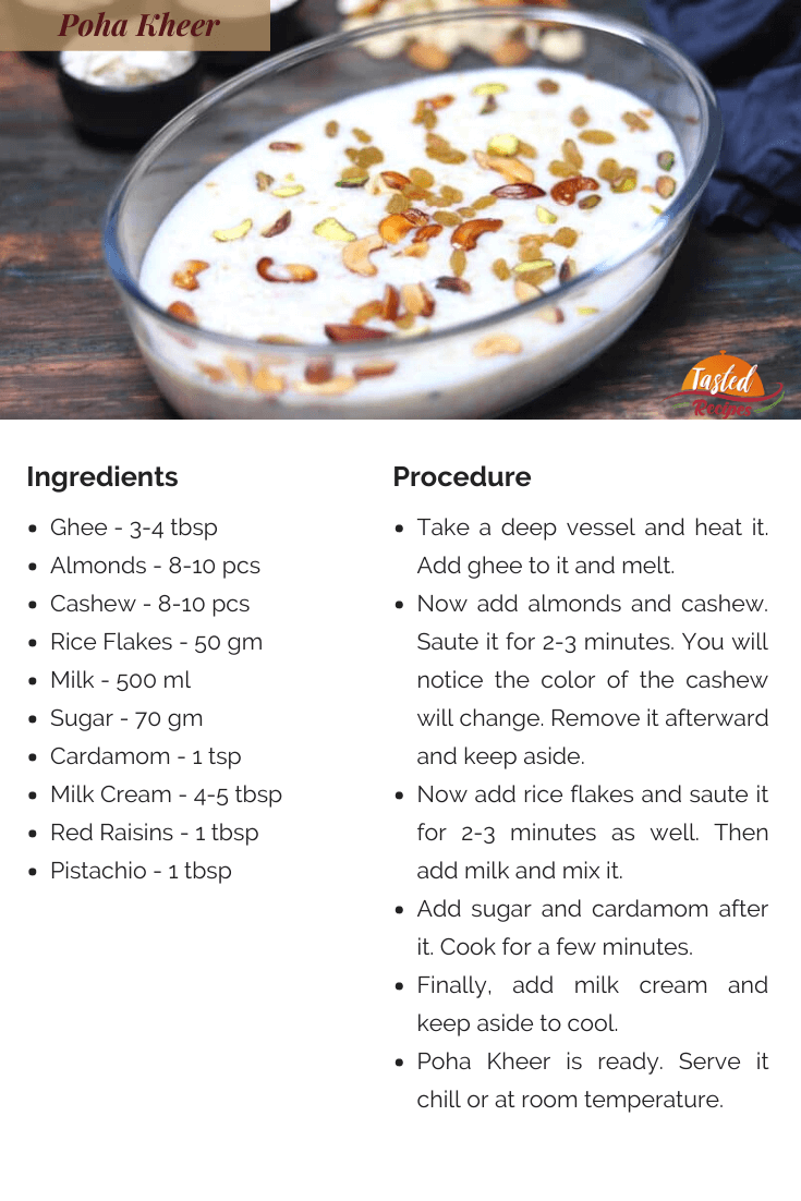 Poha Kheer Recipe Card