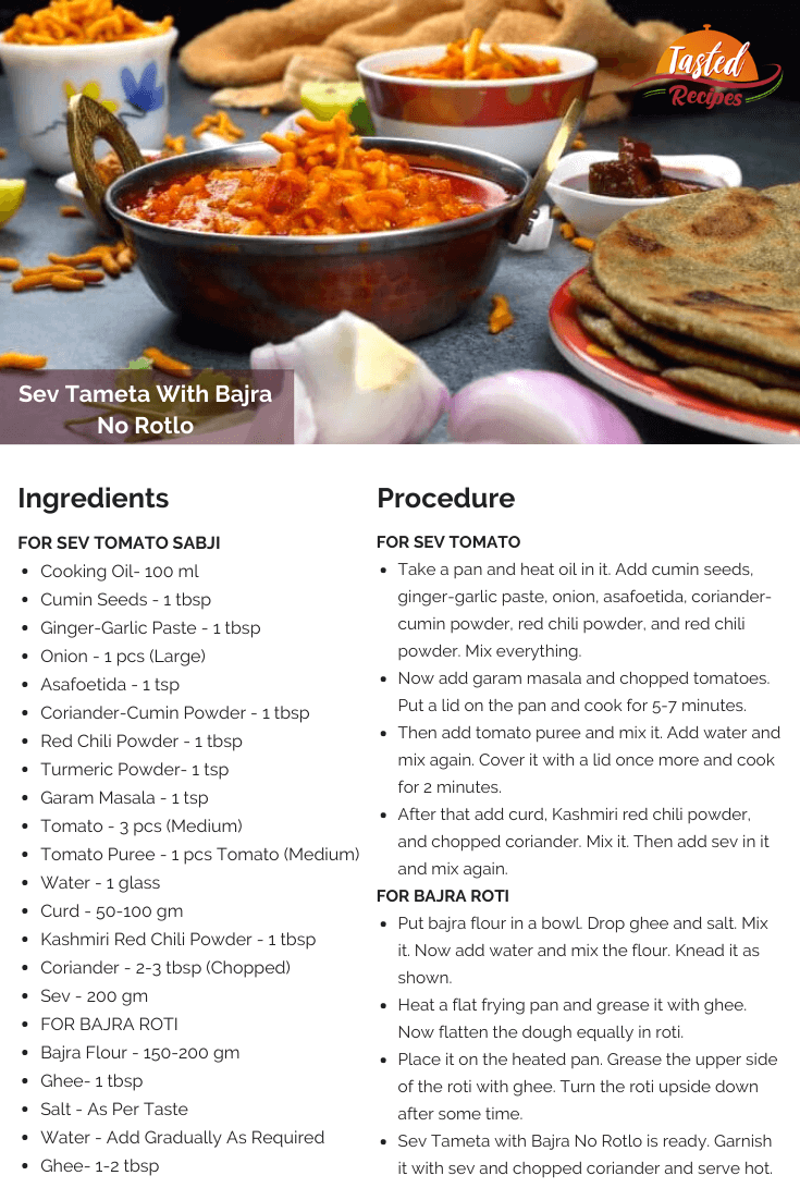Sev Tameta With Bajra No Rotlo Recipe Card