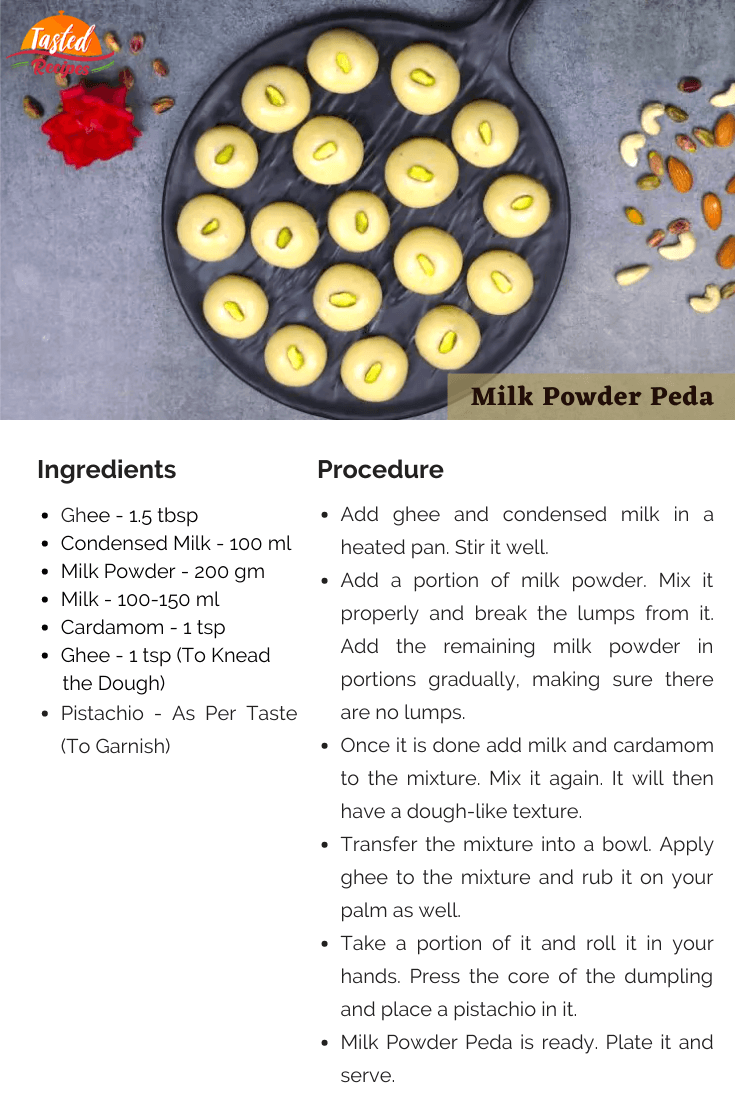 Milk Powder Peda Recipe Card