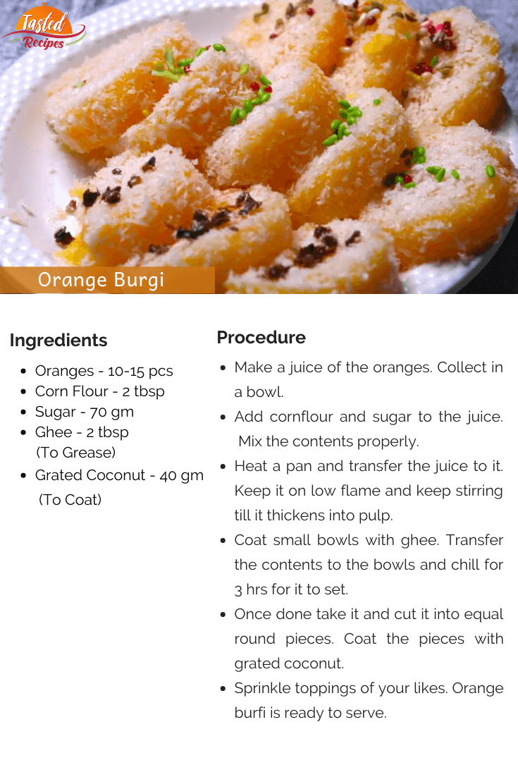 Orange Burfi Recipe Card