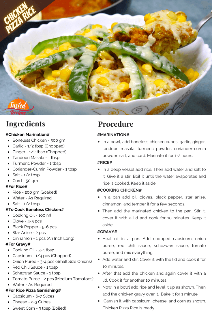 Chicken Pizza Rice Recipe Card