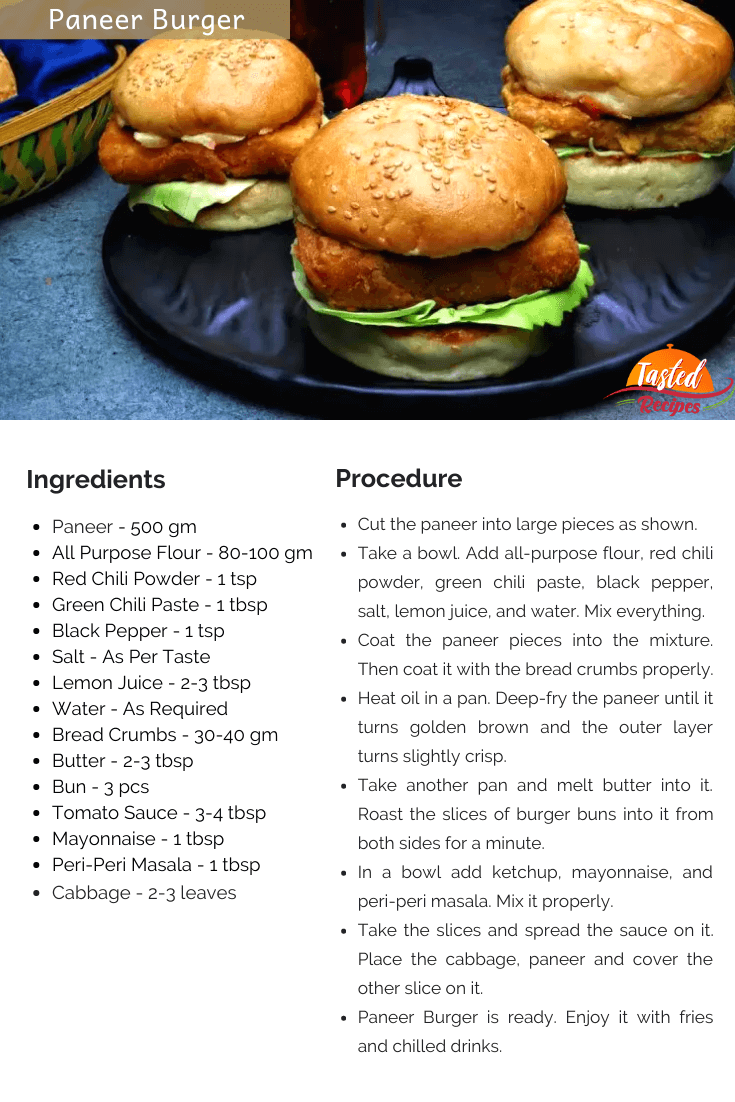 Paneer Burger Recipe Card