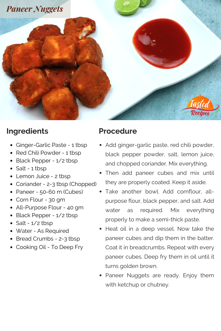 Paneer Nuggets Recipe Card
