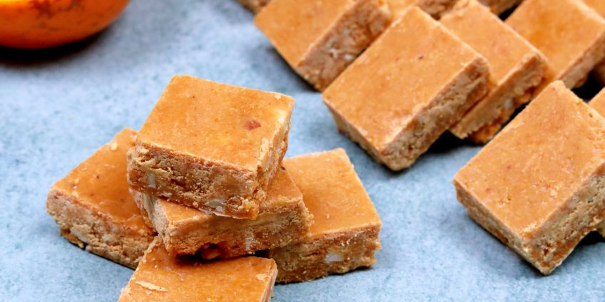 orange burfi with milk powder
