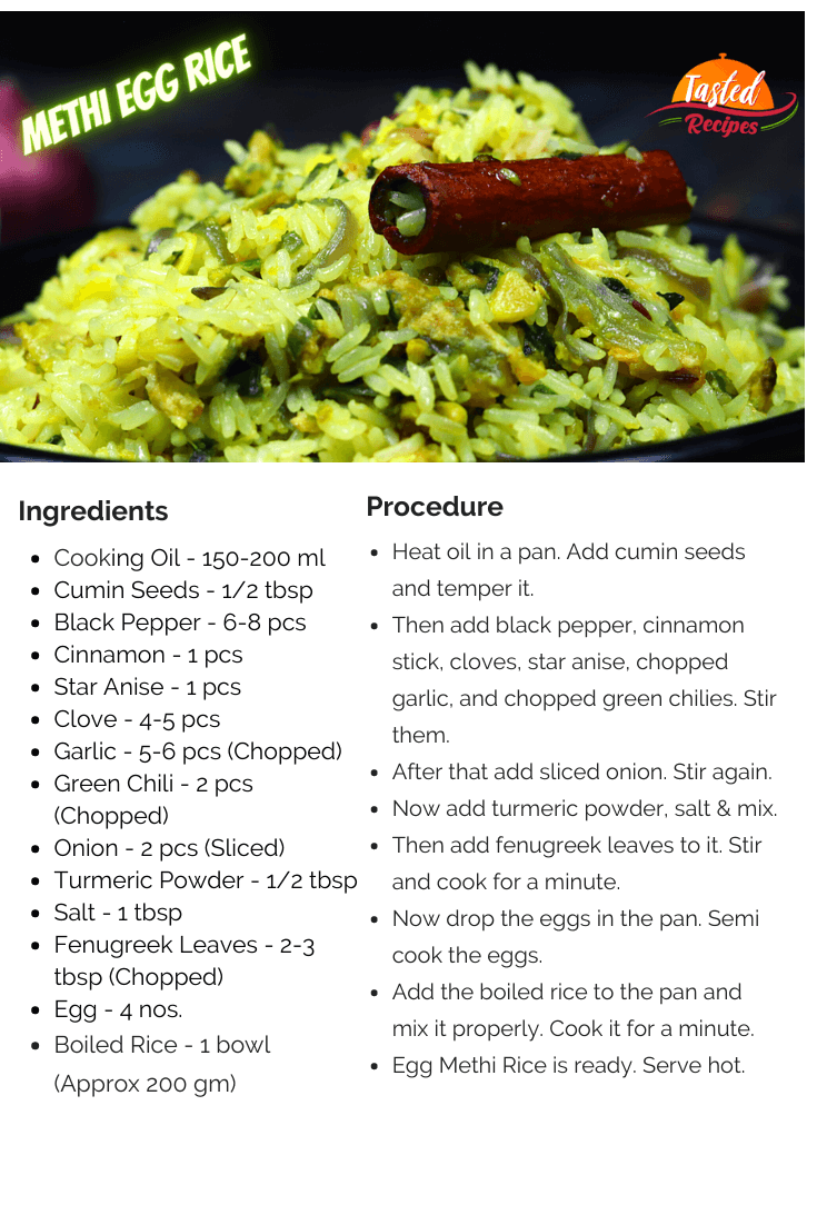 Egg Methi Rice Recipe Card