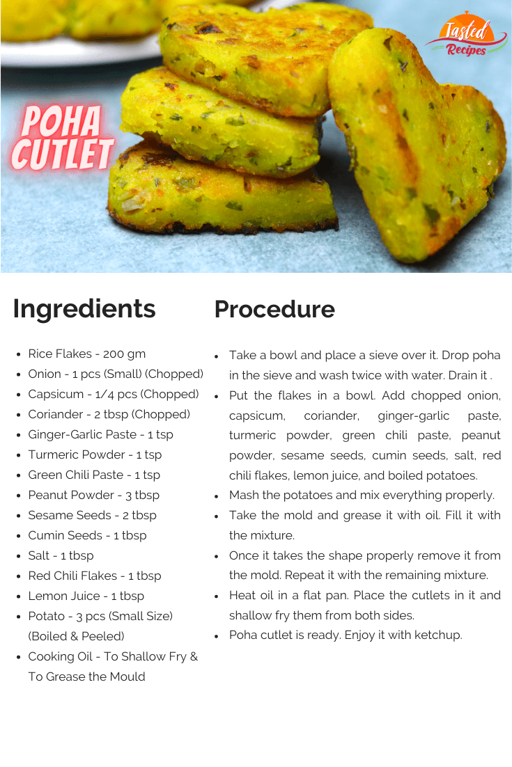 Poha Cutlet Recipe Card