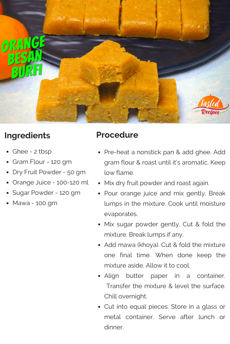 Orange Besan Burfi Recipe Card
