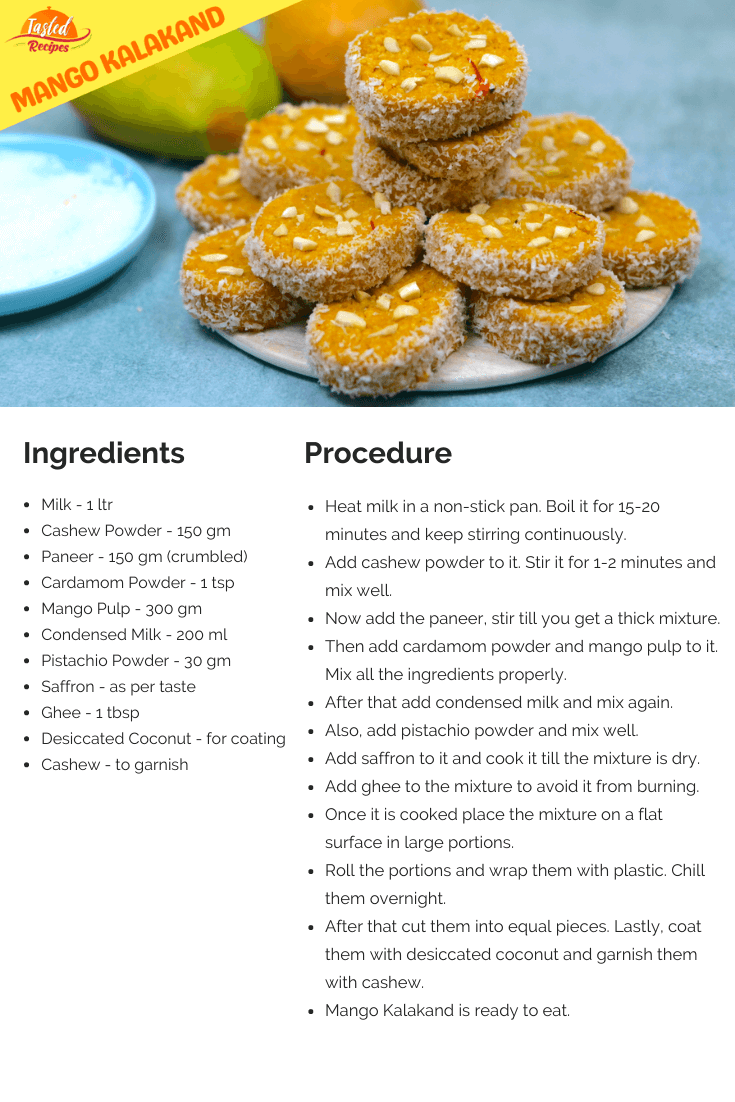 Mango Kalakand Recipe Card