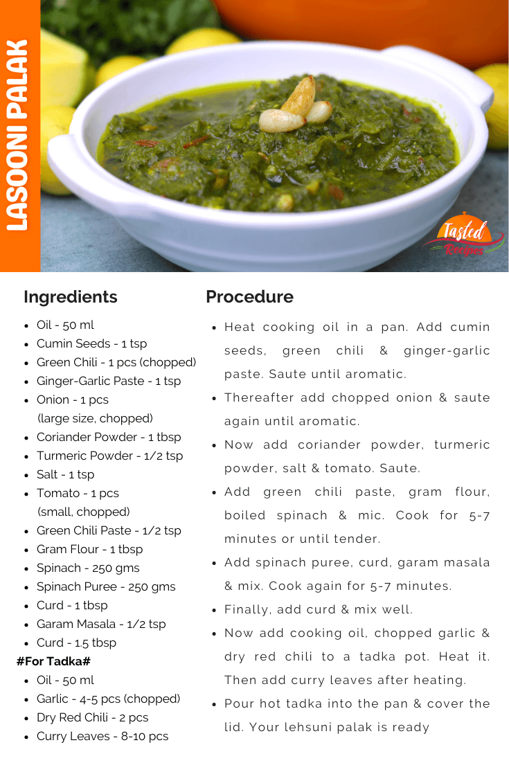 Lasooni Palak Recipe Card