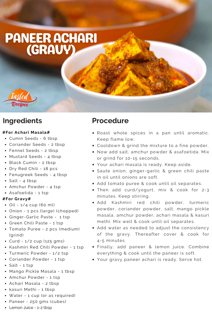 Paneer Achari Recipe Card