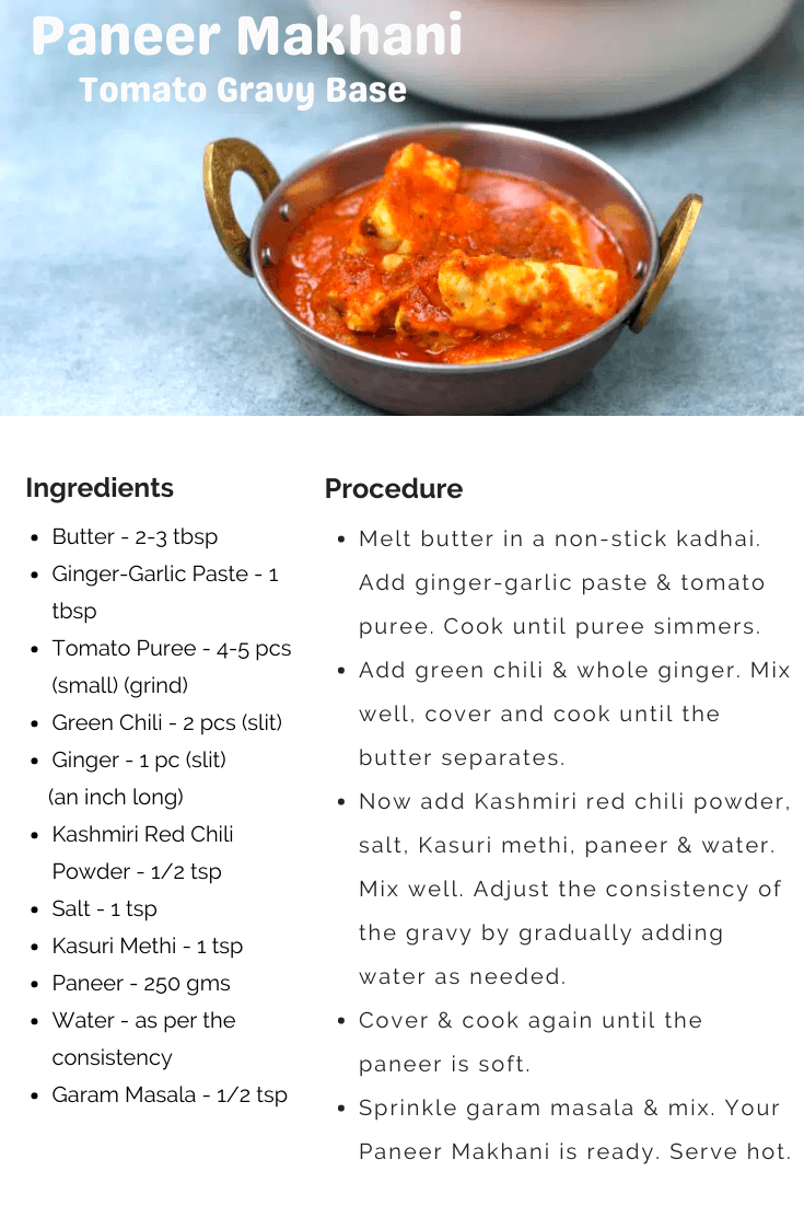 Paneer Makhani Tomato Gravy Recipe Card