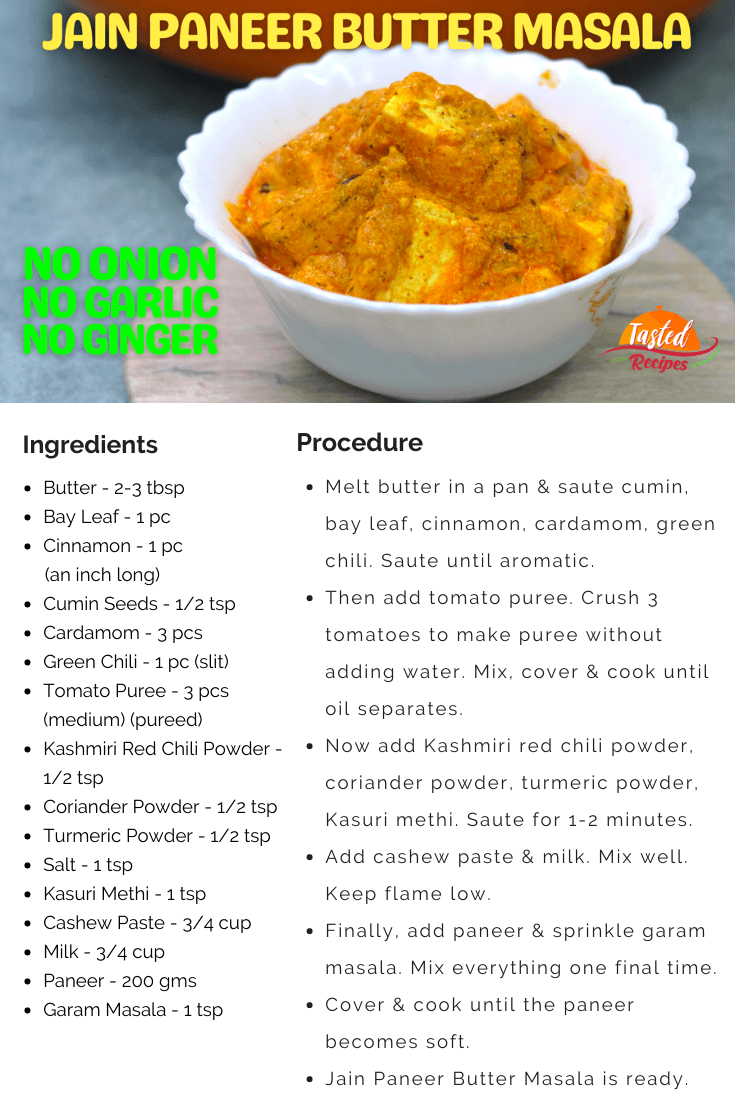 Jain-Paneer Butter Masala Recipe Card