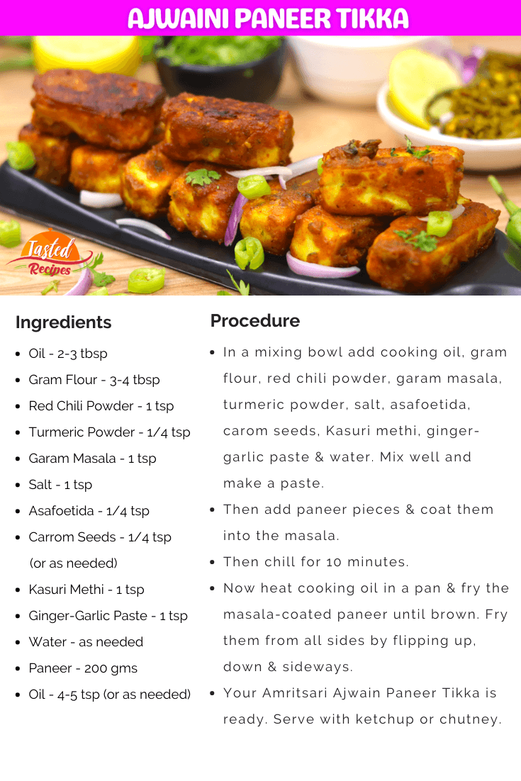 Ajwain Paneer Tikka Recipe Card