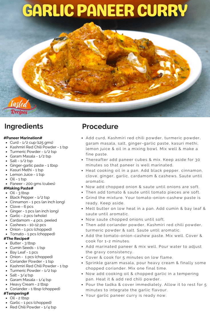 Garlic Paneer Gravy Recipe Card