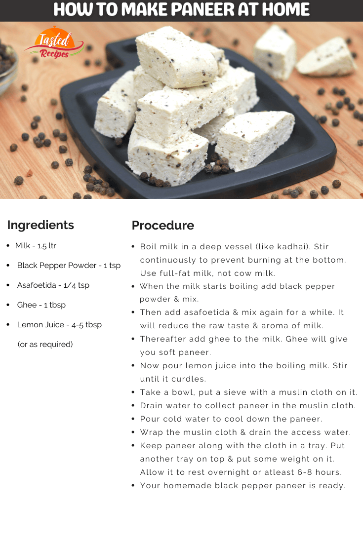 Homemade Paneeer Recipe Card