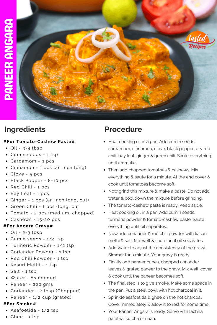 Paneer Angara Recipe Card