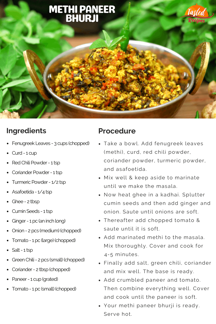 Methi Paneer Bhurji Recipe Card