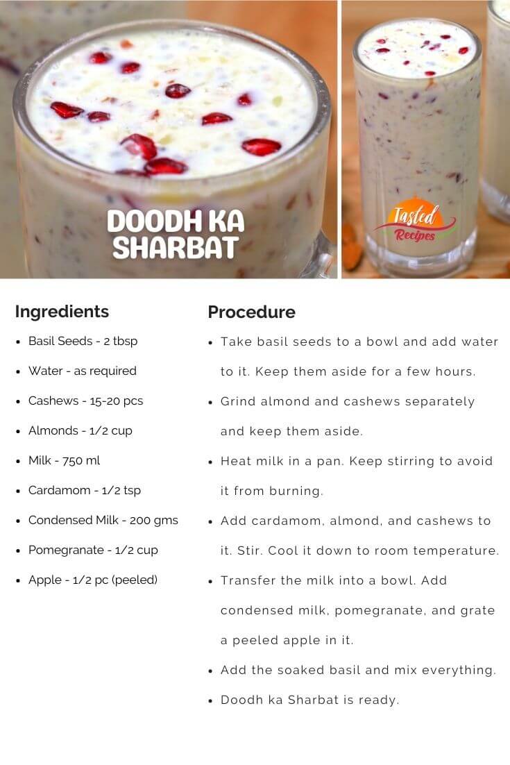 Doodh Ka Sharbat Recipe Card