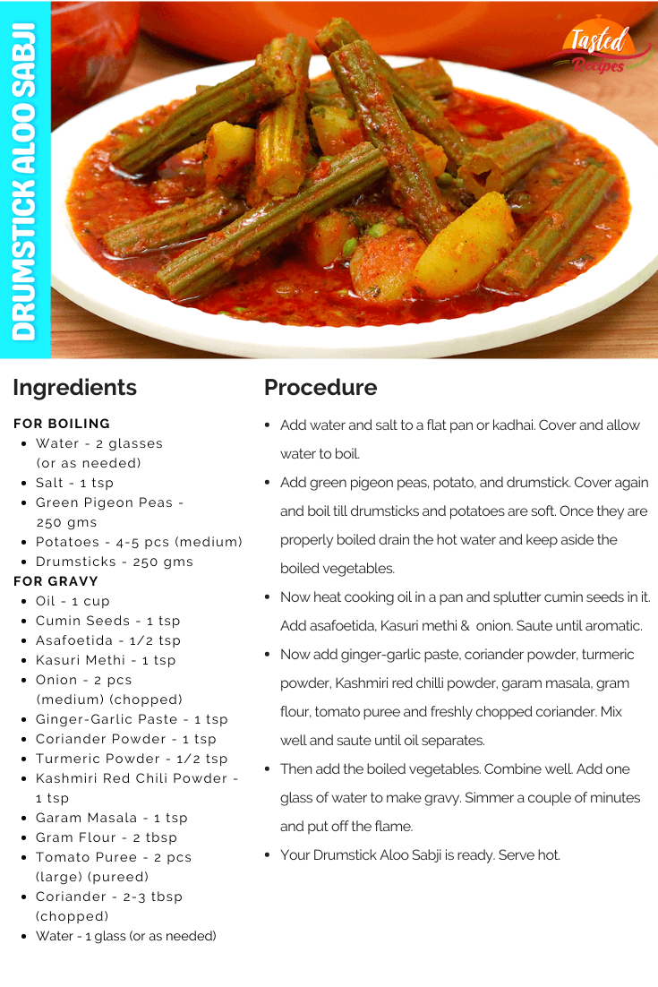 Drumstick Aloo Sabji Recipe Card