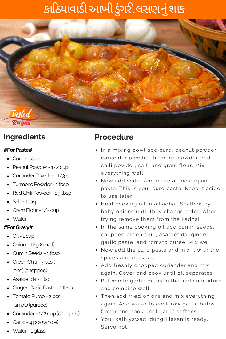 Kathiyawadi Dungri Lasan Recipe Card