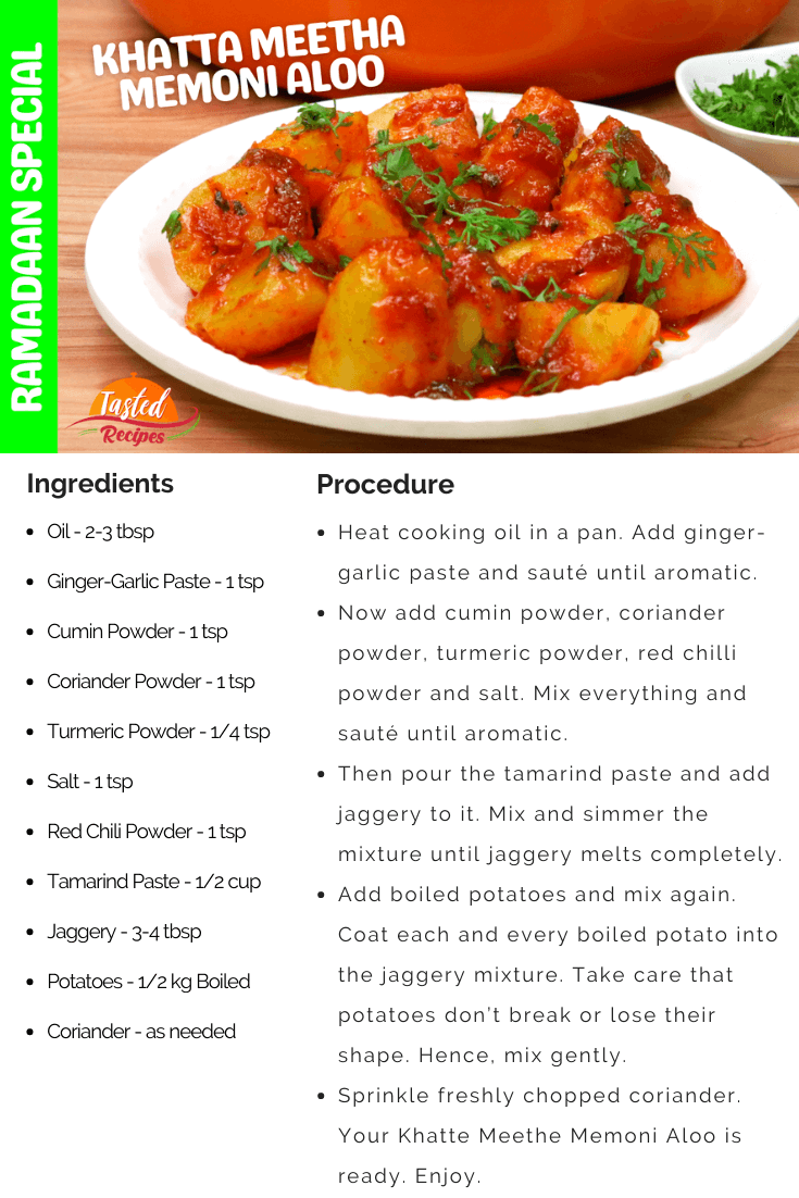 Khatte Meethe Memoni Aloo Recipe Card