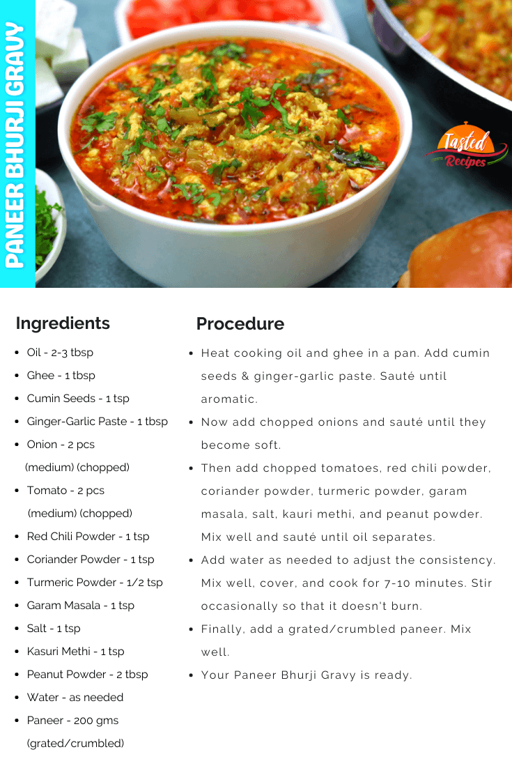 Paneer Bhurji Gravy Recipe Card