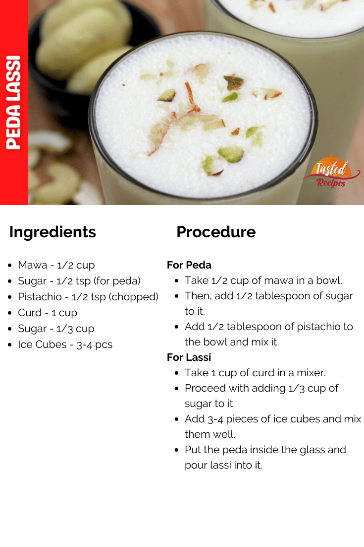 Peda lassi recipe card